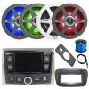 Marine Gauge Style Bluetooth AM/FM/WB Stereo Receiver w/SPA Bezel, Adapter Plate, 4X 8 450 Watt 2-Way Multicolor LED Audio Speakers, Antenna, Wire view 1