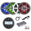 Marine Gauge Style USB Bluetooth AM/FM Digital Stereo Receiver, 4X 8 500 Watt Multicolor LED Speakers, 4-Channel Amplifier w/Install Kit, USB Adapter, Antenna view 1