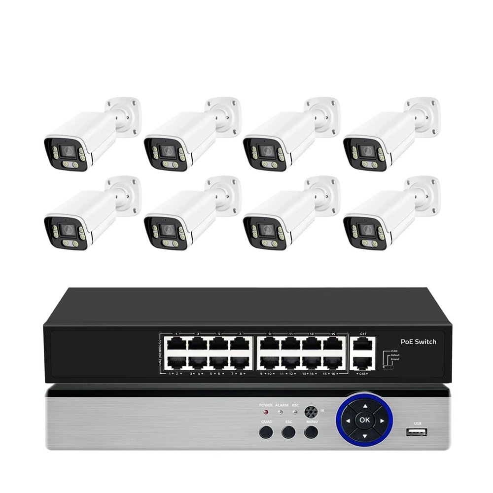 QDVOPHZA 16CH 4K 8MP CCTV Security System POE 5MP AI Human Detection Outdoor Night Vision Camera Two-Way Audio Video Surveillance Kit(4PCS,5MP 8PCS Camera)