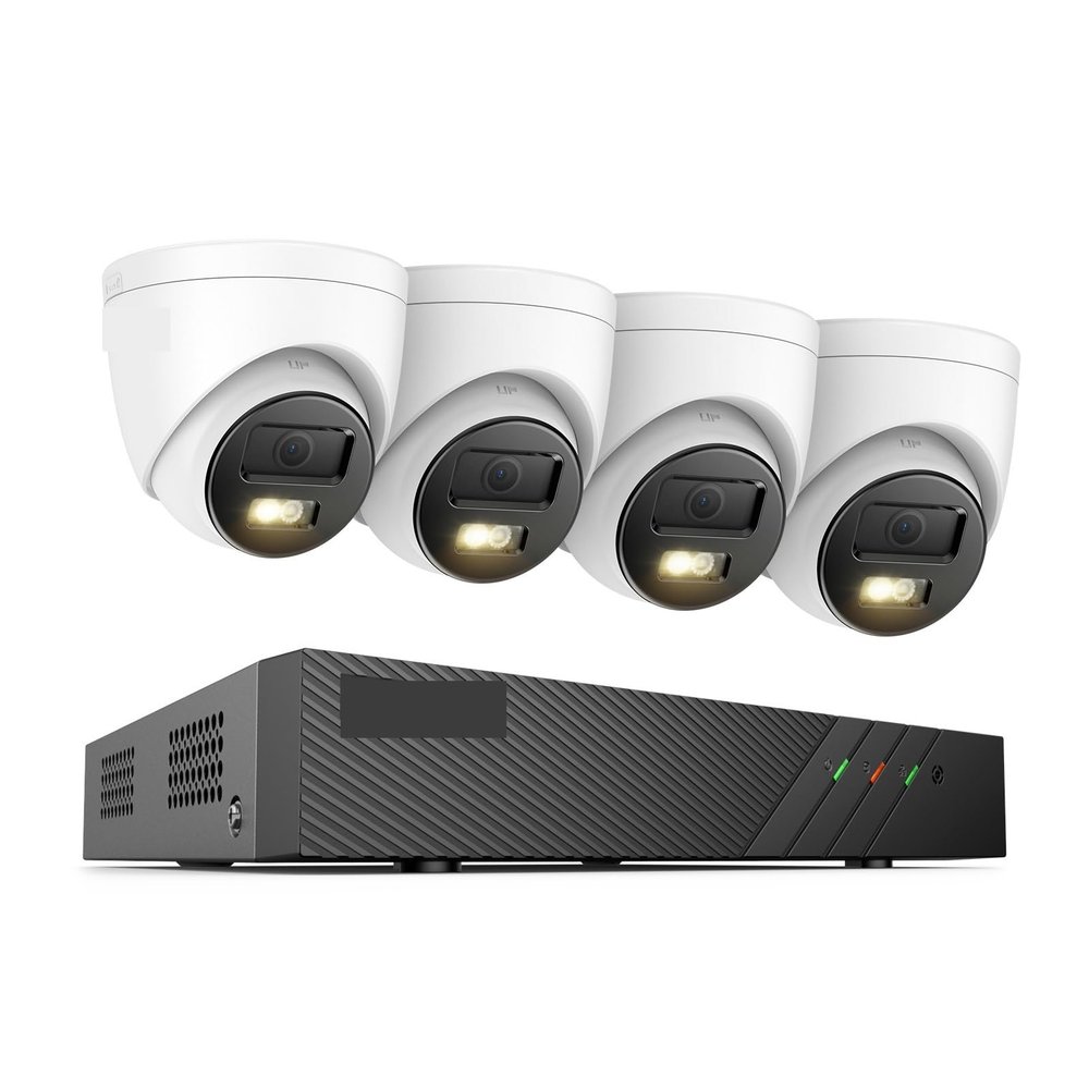 H500 5MP H.265+ Super HD POE Network Video Security System 4pcs Waterprof Outdoor POE IP Cameras 2.8mm Dome PoE Camera Kit(4T,Sky Blue)