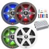 2 Pair (Qty 4) of 8" 450 Watt Peak Power 2-Way High-Perfomance Marine Multicolor LED Audio Speakers w/White and Gray Grilles with 4-Channel Bluetooth Amplifier w/Wiring Install Kit view 1