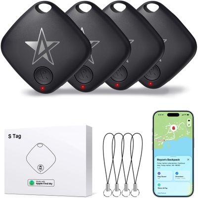 Air Tracker Tags-4 Pack Compatible with Apple Find My (iOS Only), Bluetooth Tracker Smart Tag Waterproof Key Finder Item Locator Worldwide Tracking for Keys, Wallet, Luggage, Pets