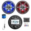 Gauge Style AM/FM/WeatherBand Radio Bluetooth Receiver, 2X 8 450 Watt 2-Way Multicolor LED Outdoor Audio Speakers, Amplifier w/Install Kit, Radio Antenna, Wire view 1