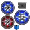 8" 450 Watt Peak Power 2-Way High-Perfomance Marine Multicolor LED Audio Speakers w/White and Gray Grilles (Pair), 12" LED Subwoofer, Amplifier, 16 Gauge 50 ft Speaker Wire view 1