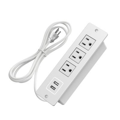 1500W Recessed Power Strip Flush Mount Power Adapter Charging Station with USB Plug Multiple Surge Protector Hidden Outlet Extender with Extension Cord for Desk Furniture Table Nightstand Bed (White)