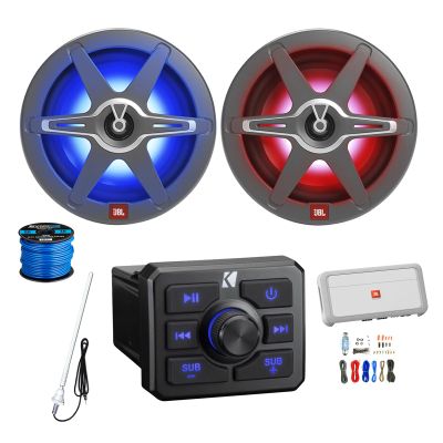Marine USB Bluetooth Receiver, 2X 8 450 Watt 2-Way Multicolor LED Outdoor Audio Speakers, Amplifier w/Install Kit, Radio Antenna, Wire
