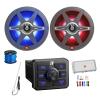 Marine USB Bluetooth Receiver, 2X 8 450 Watt 2-Way Multicolor LED Outdoor Audio Speakers, Amplifier w/Install Kit, Radio Antenna, Wire view 1