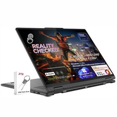Lenovo Yoga 7i 2-in-1 Laptop, 16" WUXGA Touch 60Hz IPS 300nits, Intel Core Ultra 7 155U, WiFi6E, Backlit KB, Win11Pro Office Lifetime License, w/2TB USB Drive (16GB LPDDR5 RAM, 2TB SSD), W/GaLiMu