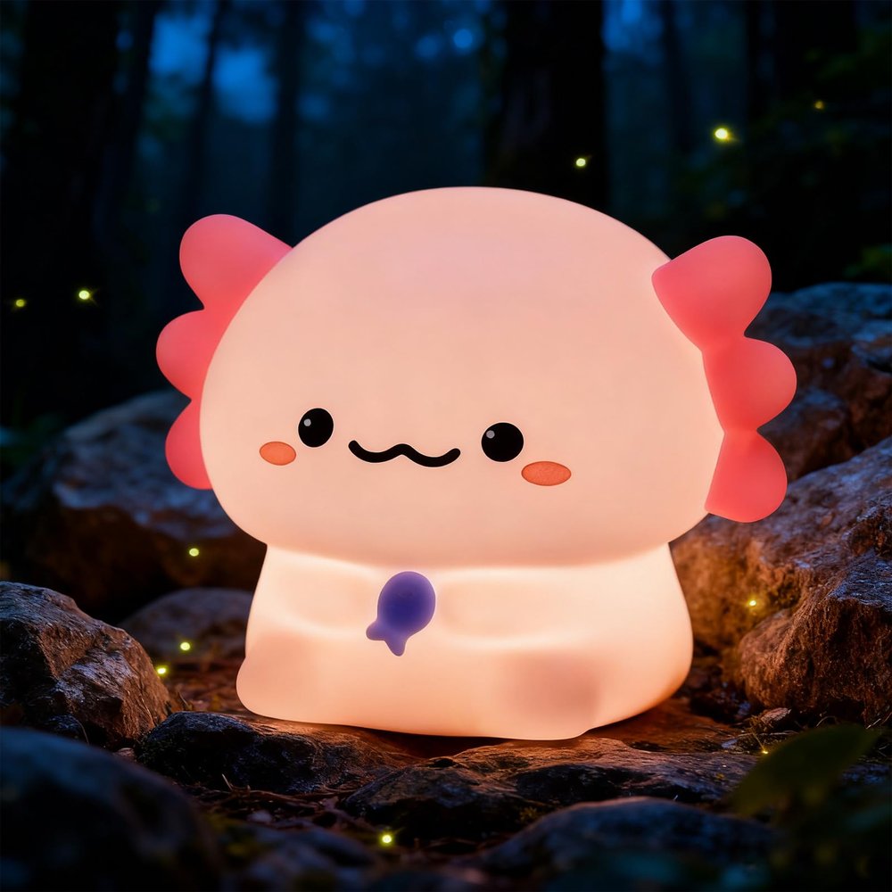 AINEEU Axolotl Night Light for Kids, Soft Silicone Nursery Night Light with Timer, Rechargeable and Dimmable, Kawaii Axolotl Room Decor and Gifts for Boys and Girls