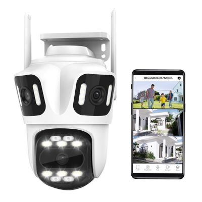 9MP Three Lens Wireless Outdoor Security Camera, Three Cameras in One, 360 Pan/Tilt, No Blind Spot, Auto Tracking, 24/7 Recording, Spotlight, Night Vision, 2-Way Audio, IP66, for Home Surveillance
