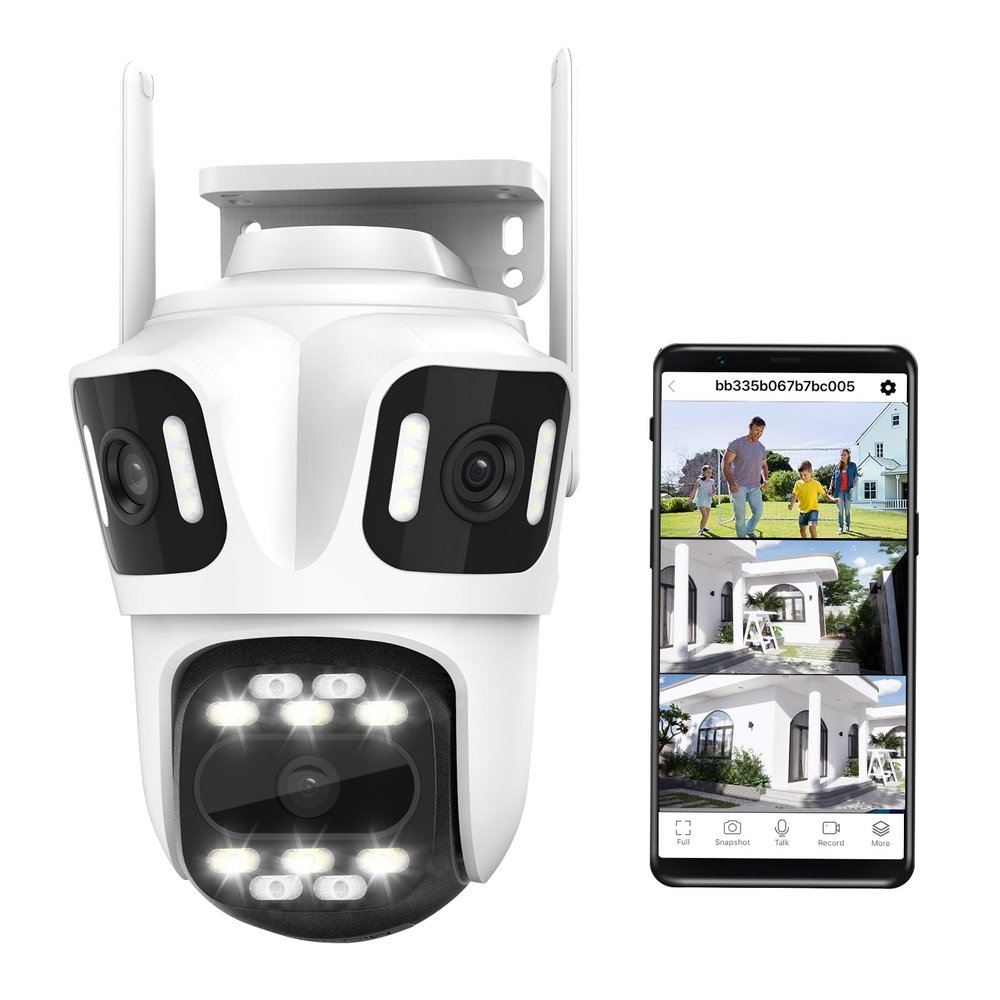 9MP Three Lens Wireless Outdoor Security Camera, Three Cameras in One, 360 Pan/Tilt, No Blind Spot, Auto Tracking, 24/7 Recording, Spotlight, Night Vision, 2-Way Audio, IP66, for Home Surveillance