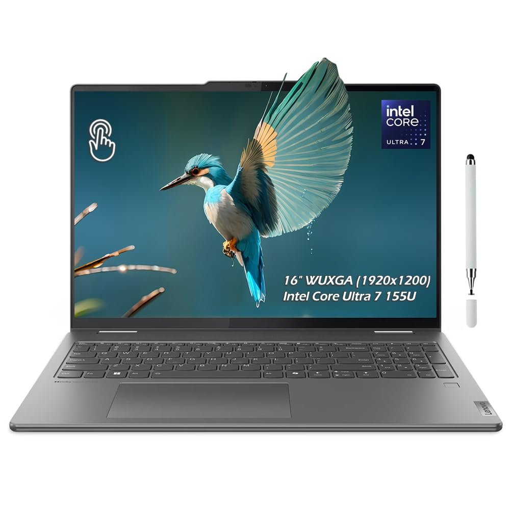Lenovo Yoga 7 2-in-1 16" 2K WUXGA Touchscreen 60Hz IPS Laptop, Intel Core Ultra 7 155U, 16GB LPDDR5X RAM, 1TB SSD, Backlit KB, Fingerprint, WiFi6E, Webcam, Win11, Storm Grey, w/Pen, W/GaLiMu