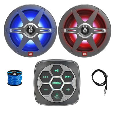 Marine 3-Zone Bluetooth Controller, 2X 8 450 Watt 2-Way Multicolor LED Outdoor Audio Speakers, Radio Antenna, Wire