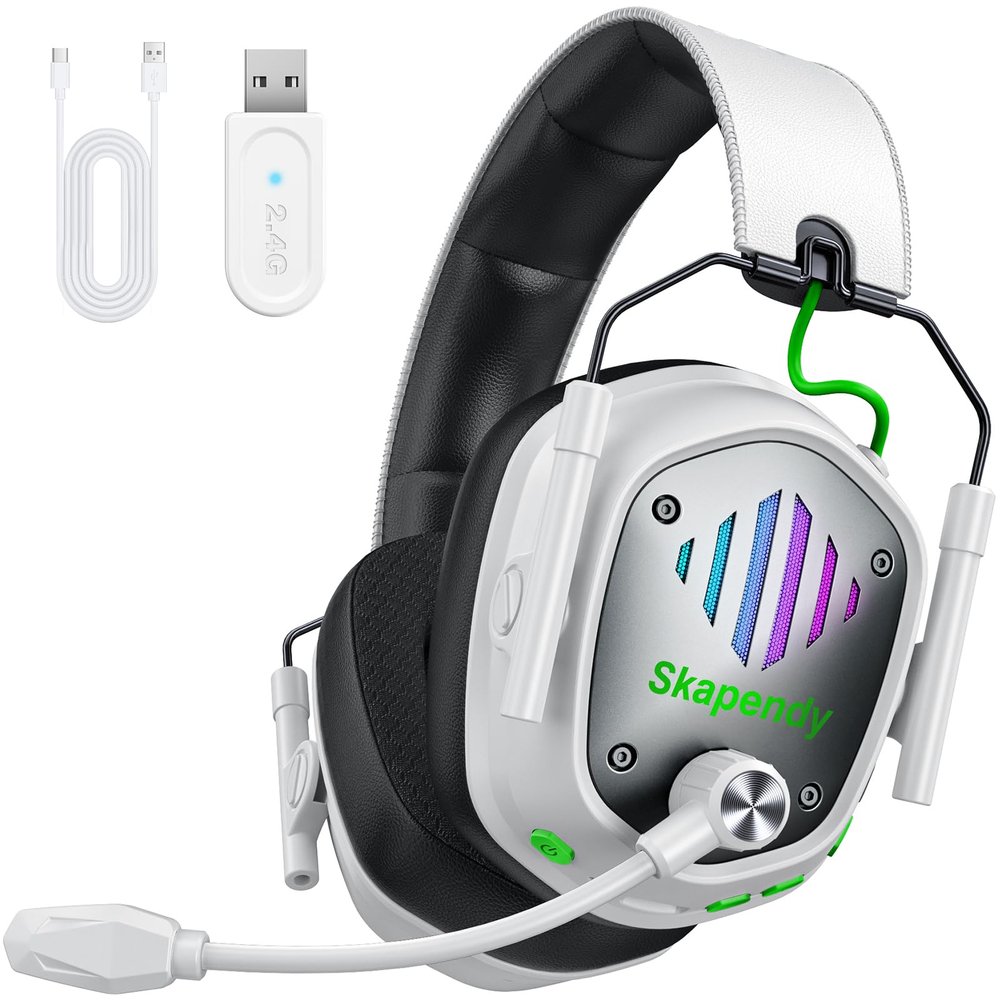 SKAPENDY Wireless Gaming Headset for PS5 PS4 PC, Foldable RGB & ENC Mic