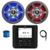 Marine Gauge Hole Mount Bluetooth AM/FM Radio Receiver, 2X 8 450 Watt 2-Way Multicolor LED Outdoor Audio Speakers, Radio Antenna, Wire view 1