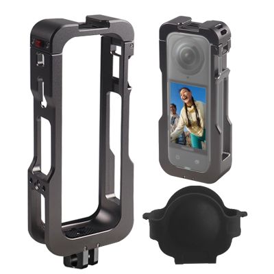 Professional Lightweight Alloy Camera Cage Compatible with Insta360 X5 Action Camera, Support 1/4 ARRI Interface &Cold Shoe Mount,Silicone Cover & Quick-Release Red Sliding Lock