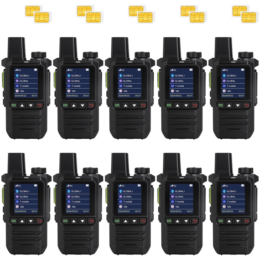 Global Lifetime Free 4G LTE PoC Walkie Talkies Nationwide PTT Two Way Radios Unlimited Range Long Distance Push-to-Talk Over Cellular Radios for Family, Logistics & Company 10pcs with SIM Card (10)