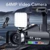 Yunir 4K Video Camera, 64MP Camcorder with WiFi, 3 Inch Rotation Screen Digital Video Recorder with LED Fill Light for Travel and Vlogging view 3