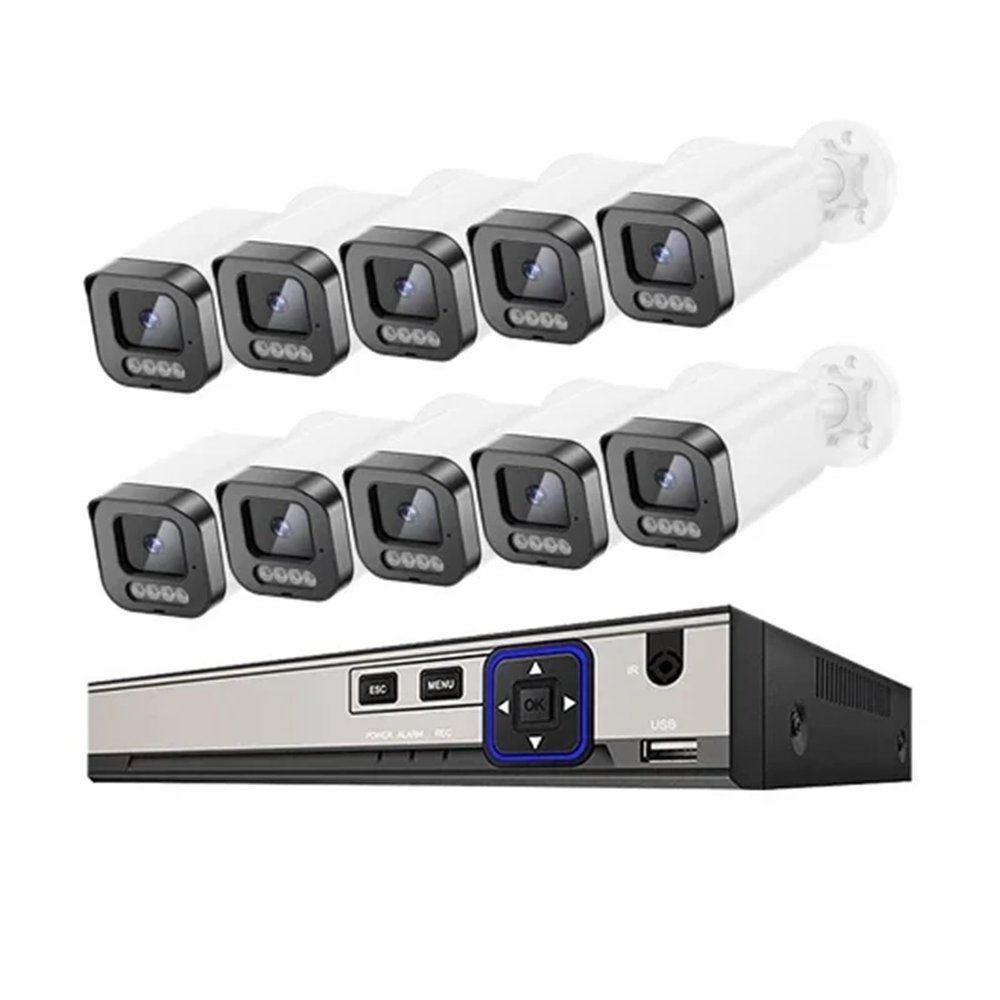 Outdoor Face Detection POE Security IP Camera System Kit 5MP Color Night Vision NVR H.265+ CCTV Video Surveillance Set(1T,10CH NVR x 10Cameras)