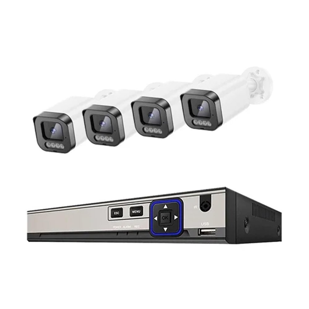 Outdoor Face Detection POE Security IP Camera System Kit 5MP Color Night Vision NVR H.265+ CCTV Video Surveillance Set(1T,8CH NVR x 4Cameras)