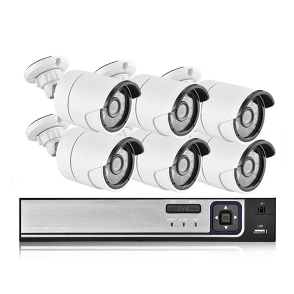 H.265+ 8CH 5MP HD POE NVR Kit CCTV Security System AI Audio Face Detect IP Camera Outdoor 2592X1944 P2P Video Surveillance Set(4PCS,8CH NVR and 6 Camera_NO Card)