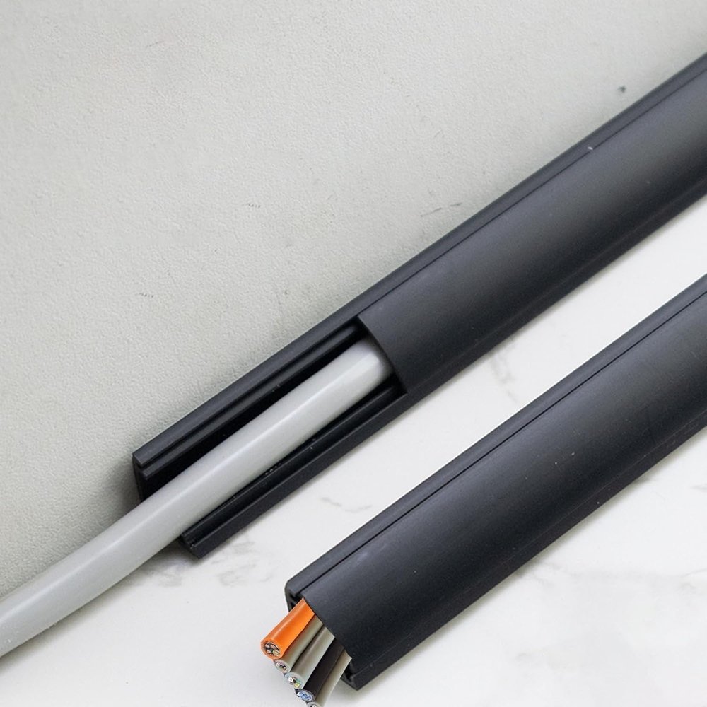 2 Pcs Hide Wires Along Wall/Cables Cords or Wires - Cable Concealer Floor, Protect from Trips and Falls, Cord Protectors from Pets No Chew, Brown, Grey, Black, White(Black Holds 5 Wires,L 3m/9.8ft)