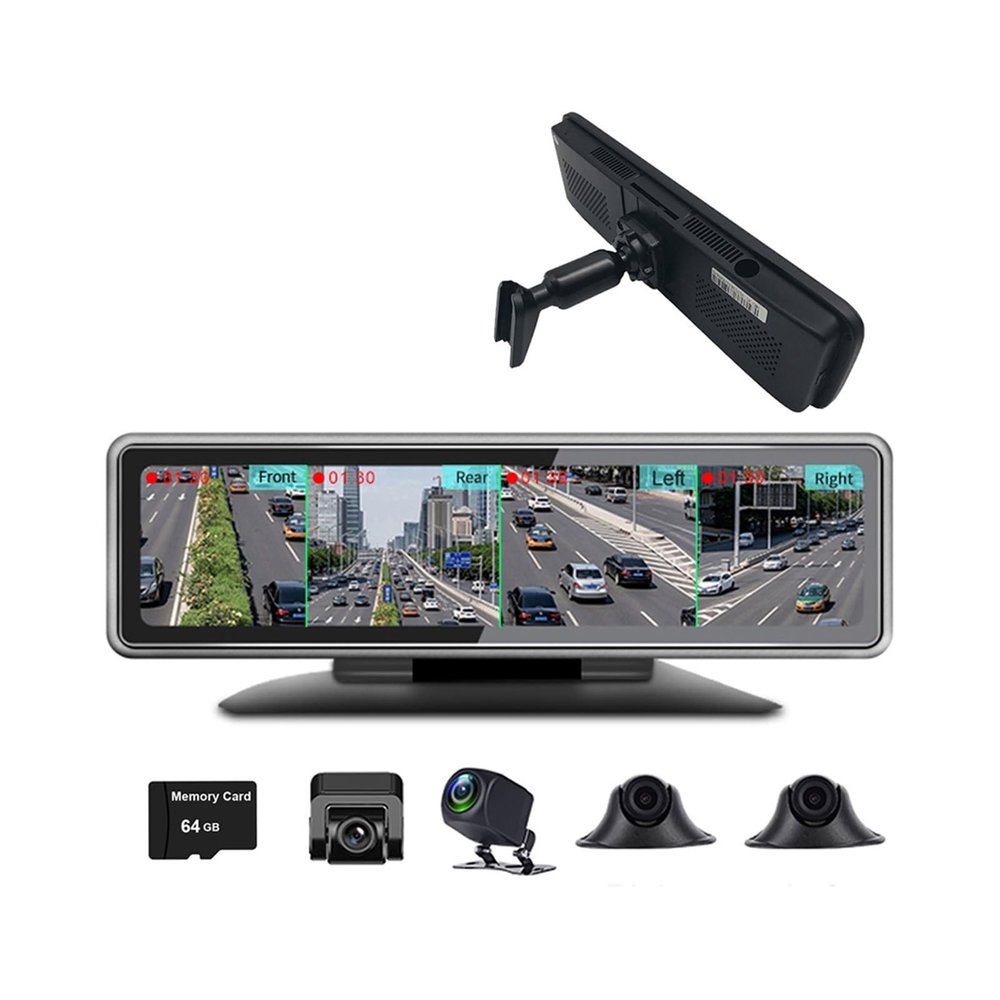 12 inch IPS Touch Screen Rearview Mirror Dash Cam 4CHs Cameras Record Simultaneously,360 Degree Panoramic Monitoring Car DVR