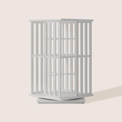 XIMN 360 Rotating Bamboo CD/DVD Shelf - 6-Tier Space-Saving Media Storage Cabinet for Movies, Organizer with Super Compact Design (White, 2 Tier)