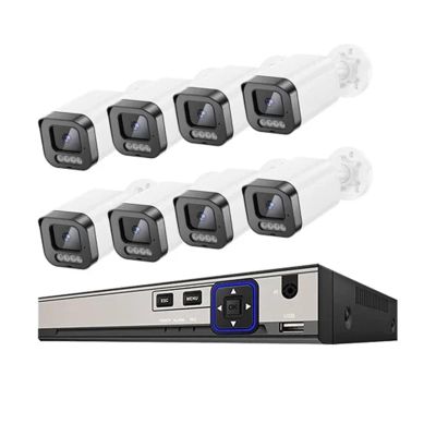 Outdoor Face Detection POE Security IP Camera System Kit 5MP Color Night Vision NVR H.265+ CCTV Video Surveillance Set(1T,10CH NVR x 8Cameras)