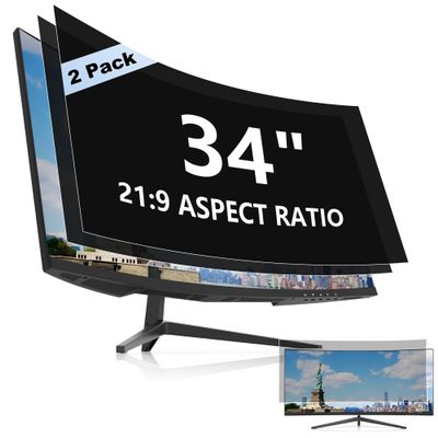 2-Pack 34 Inch Privacy Screen for Computer Monitor 21:9 Aspect Ratio, Anti Glare Blue Light Blocking Shield, Removable Eye Protector Filter - W x H: 31 1/4" x 13 3/8" (794mm x 340mm)