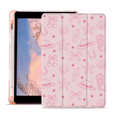 AdorableWhimsy Pink Cowgirl Case for iPad 9th/7th/8th Generation(2021/2020/2019 10.2 Inch) Vintage Cowgirls Design Leather Protective Case Foldable Soft Back Cover with Pencil Holder