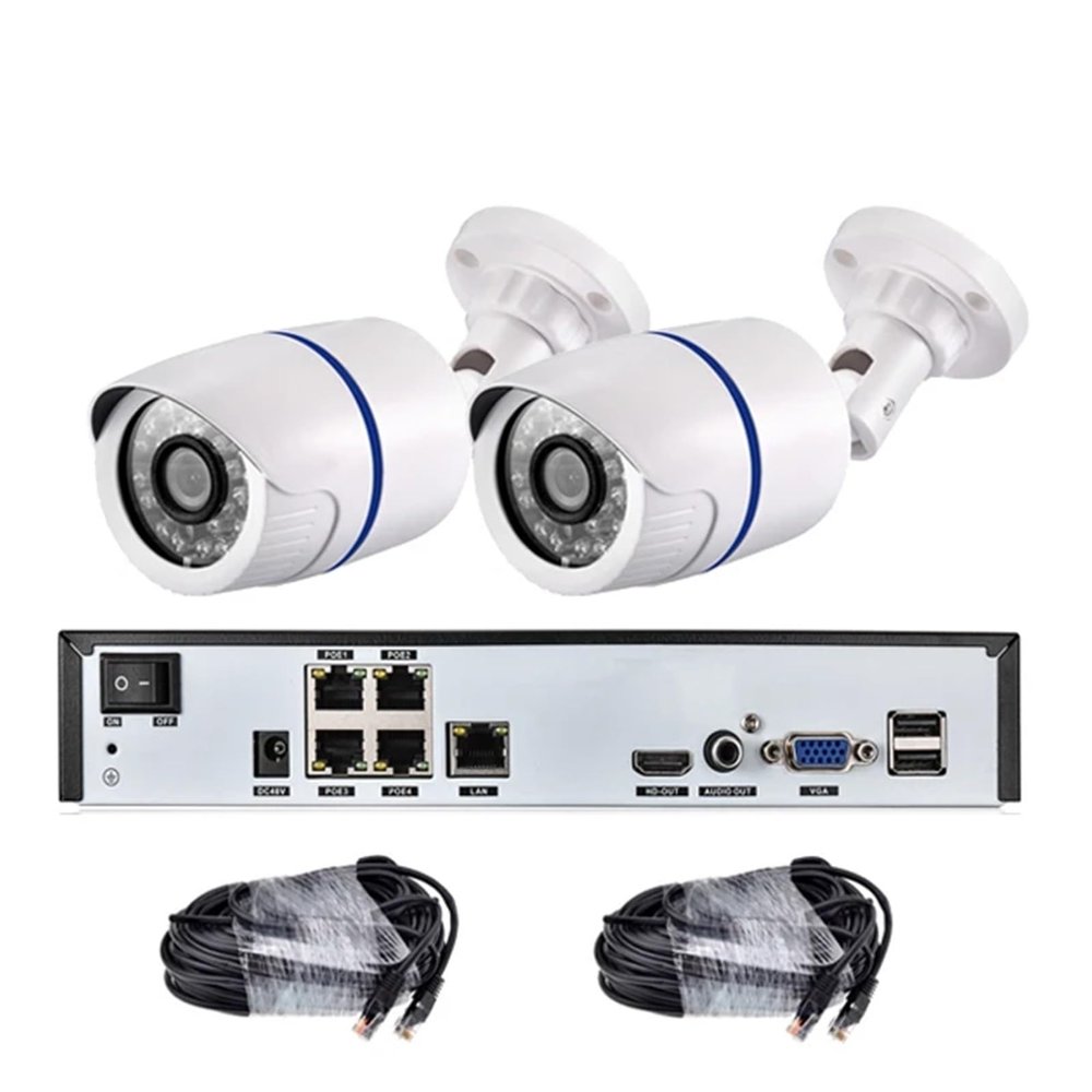 4CH 5MP Outdoor Security IP Camera 48V POE CCTV Video Surveillance Set H.265+ P2P Motion Detection NVR Camera System(2T,4CH NVR 2CAM 2cable)