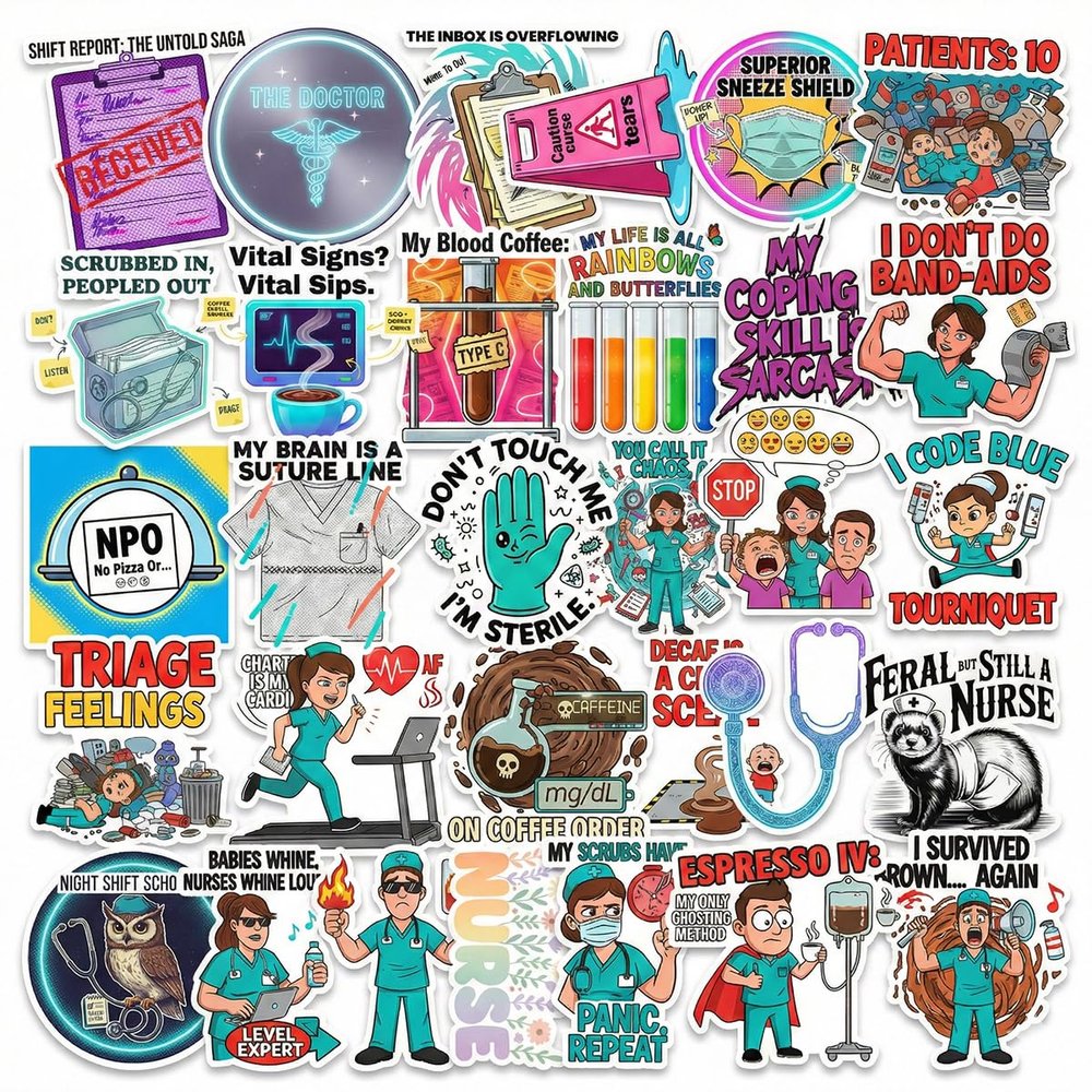 100PCS Funny Nurse Stickers, Nursing Gifts, Hilarious Sticker Pack, Cute Healthcare Gifts for Doctor Nurse Appreciation, Waterproof Vinyl Medical Decals for Laptop, Water Bottle, Scrapbook