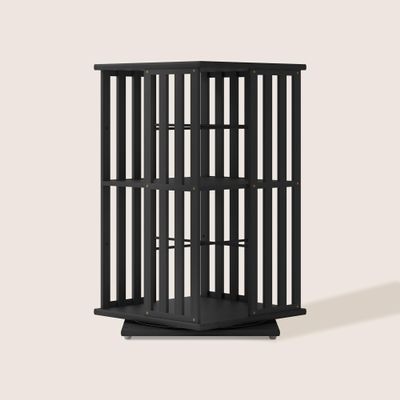 XIMN 360 Rotating Bamboo CD/DVD Shelf - 6-Tier Space-Saving Media Storage Cabinet for Movies, Organizer with Super Compact Design (Black, 2 Tier)