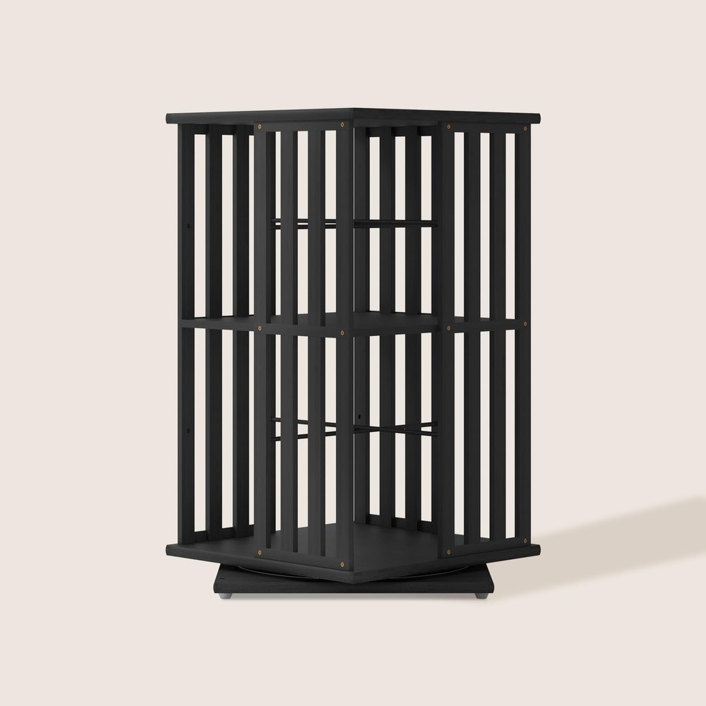 XIMN 360 Rotating Bamboo CD/DVD Shelf - 6-Tier Space-Saving Media Storage Cabinet for Movies, Organizer with Super Compact Design (Black, 2 Tier)