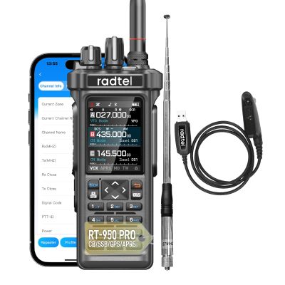 Radtel RT-950 Pro Ham Radio 10W Walkie Talkie Long Range Handheld Two Way Radio, GPS/APRS, Wireless Bluetooth Programming, AM/FM/CB/SW/MW/LW Receive (with Program CableFemale Antenna