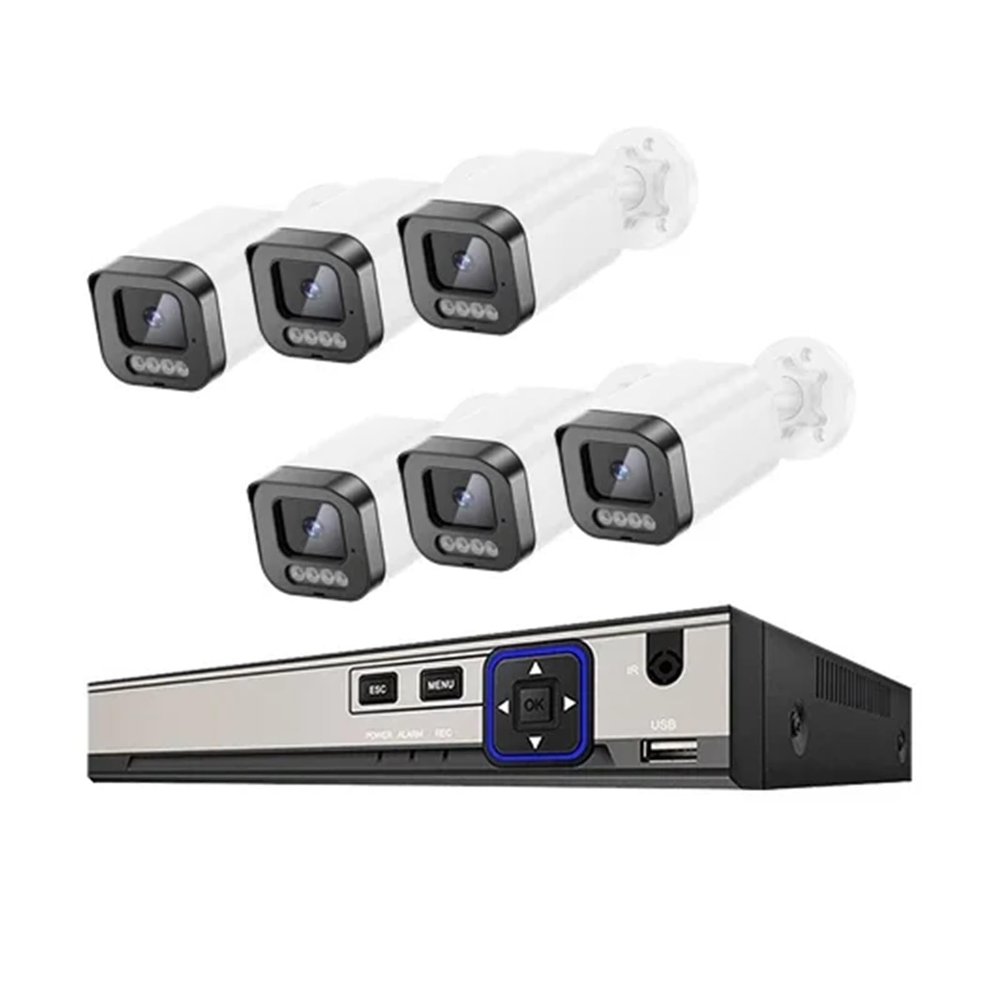 Outdoor Face Detection POE Security IP Camera System Kit 5MP Color Night Vision NVR H.265+ CCTV Video Surveillance Set(1T,8CH NVR x 6Cameras)
