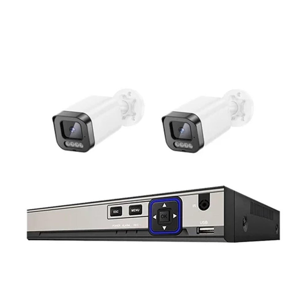 Outdoor Face Detection POE Security IP Camera System Kit 5MP Color Night Vision NVR H.265+ CCTV Video Surveillance Set(8T,4CH NVR x 2Cameras)