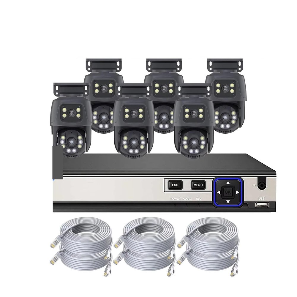 Outdoor PTZ NVR Security Video Surveillance Kit 6MP POE Dual Lens Security Camera Set Two Way Audio Surveillance System(4PCS,8CH and 6PCS 6MP)