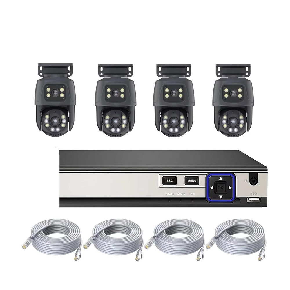 QDVOPHZA Outdoor PTZ NVR Security Video Surveillance Kit 6MP POE Dual Lens Security Camera Set Two Way Audio Surveillance System(1t,8CH and 4PCS 6MP)