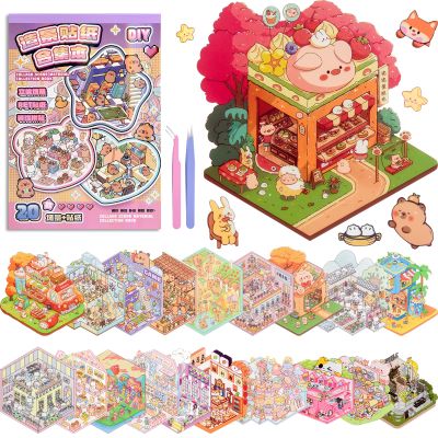 ASTARON 20Sets DIY 3D Sticker Scene Book, Make Your Own Shop House Room