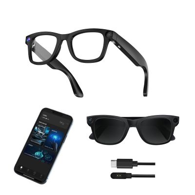All-in-one Smart Glasses with Camera, 8MP 1080P AI Smart Glasses with Camera, Chat GPT, Voice Assistant, Real-time Translation, Low Noise Music Player with Sunglasses Lens for Men & Women (S)