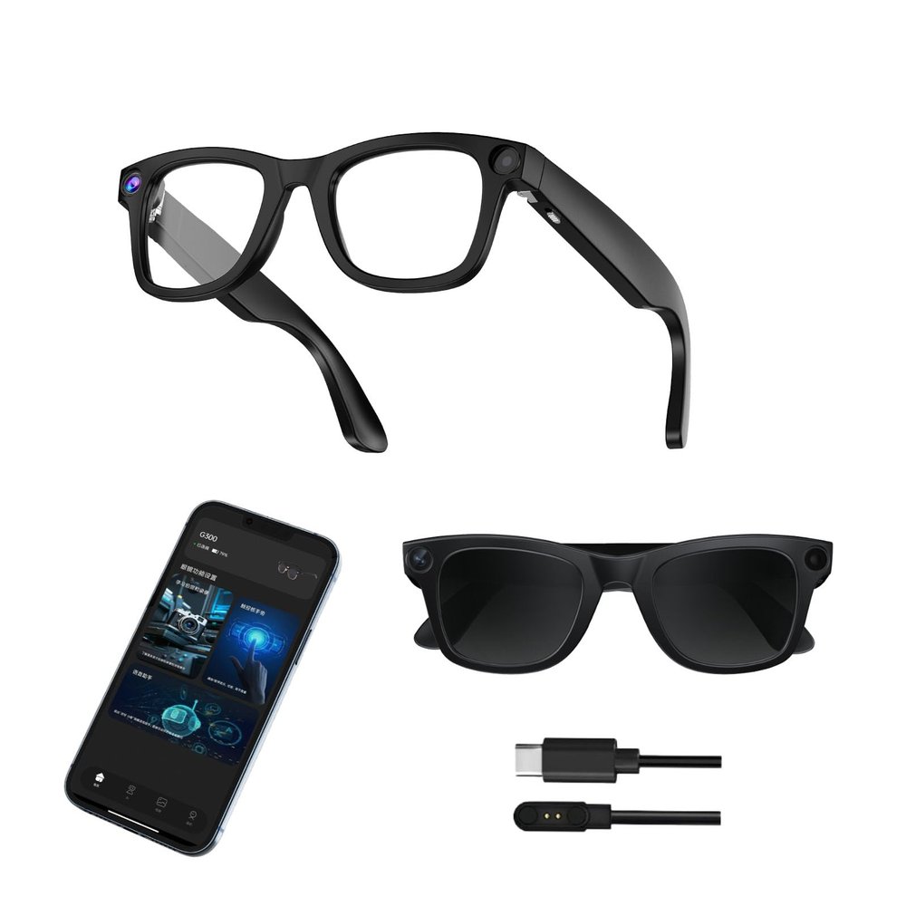 All-in-one Smart Glasses with Camera, 8MP 1080P AI Smart Glasses with Camera, Chat GPT, Voice Assistant, Real-time Translation, Low Noise Music Player with Sunglasses Lens for Men & Women (S)