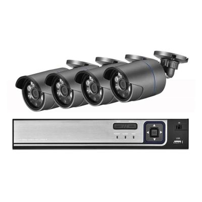 4K 8MP Security Camera System H.265+ POE NVR Kit CCTV Outdoor Gray Bullet IP Camera Audio Record Video Surveillance Set(4PCS,8CH NVR and 4Cameras)
