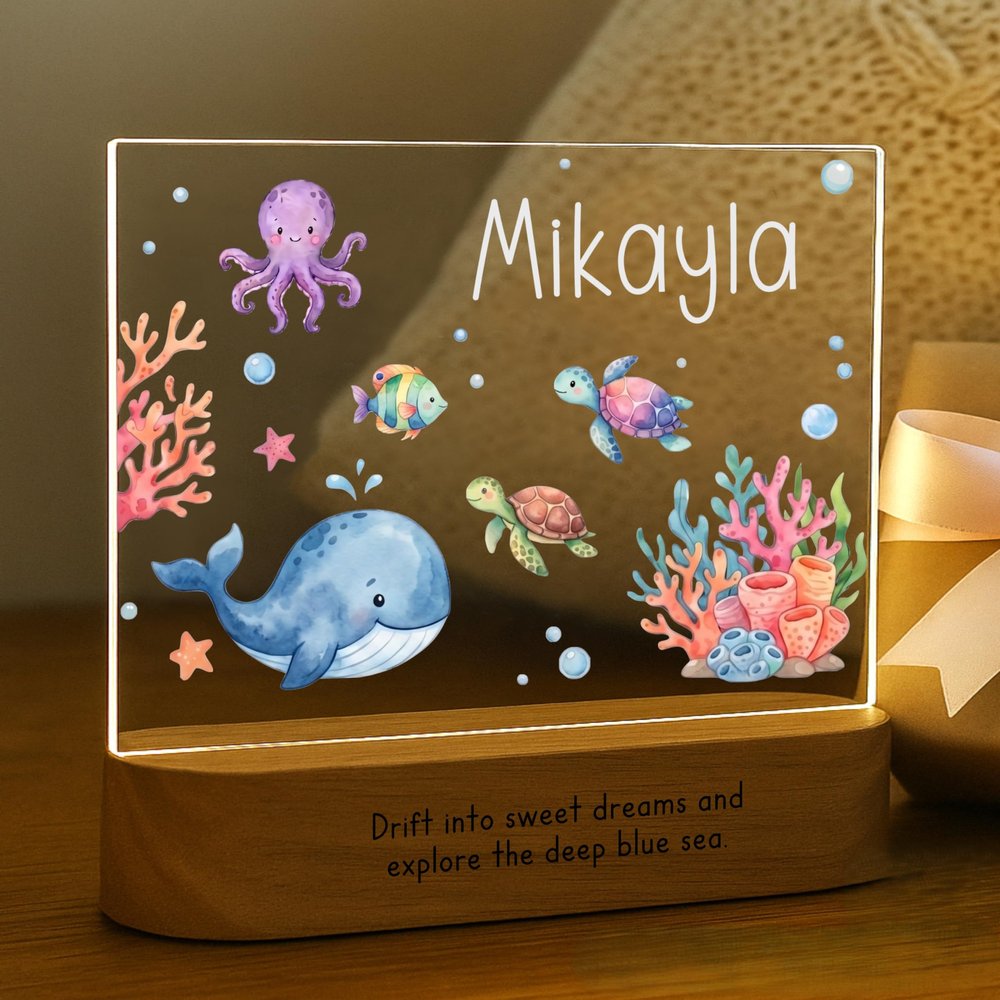 Craft & Clan Ocean Night Light for Kids | Personalized Baby Night Light | Custom Name Ocean Nursery Decor, Plug-in LED Nightlight | Custom Baby Shower Gifts for Newborns, Toddlers, Boys, Girls