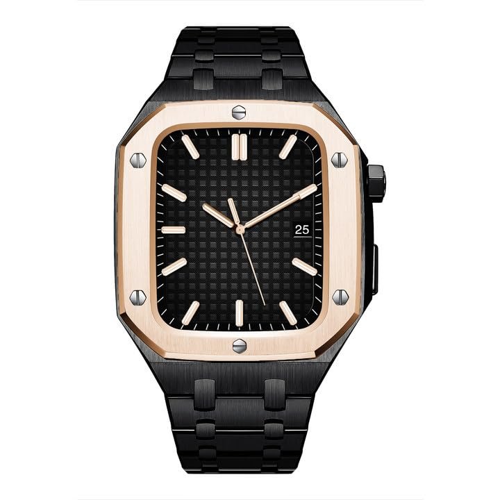 FZXCG 45mm 44mm Luxury Metal Watch Case Bezel Stainless Steel Strap Modification kitFor Apple Watch Band 9 8 7 6 5 4 SE Series Watch Replace Strap Mod Kit(G,42MM)