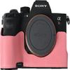 A7R V Case, PU Leather Camera Bag Bottom Opening Half Body Case Cover Shell for Sony Alpha A7R V with Hand Wrist Strap (Pink) view 1