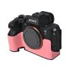 A7R V Case, PU Leather Camera Bag Bottom Opening Half Body Case Cover Shell for Sony Alpha A7R V with Hand Wrist Strap (Pink) view 3