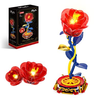 JAKI Rose Table Lamp Building Set with Light, Princess Flower Desk Lamp Toy Set,Flowers Rose Home Decor, Birthday Gifts for Adults Women Boys Girls 8-12+