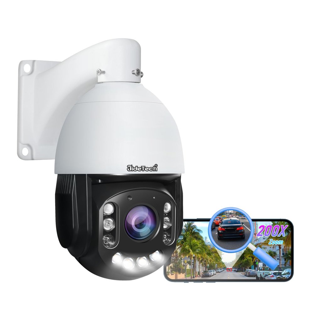 JideTech 4K 8MP Outdoor PTZ IP PoE Camera with 200X Hybird Zoom Pan Tilt Auto Tracking Security Dome Cameras, Human/Vehicle Detection, 492ft IR, Color Night Vision, 2-Way Talk,BlueIris, for ONVIF NVR